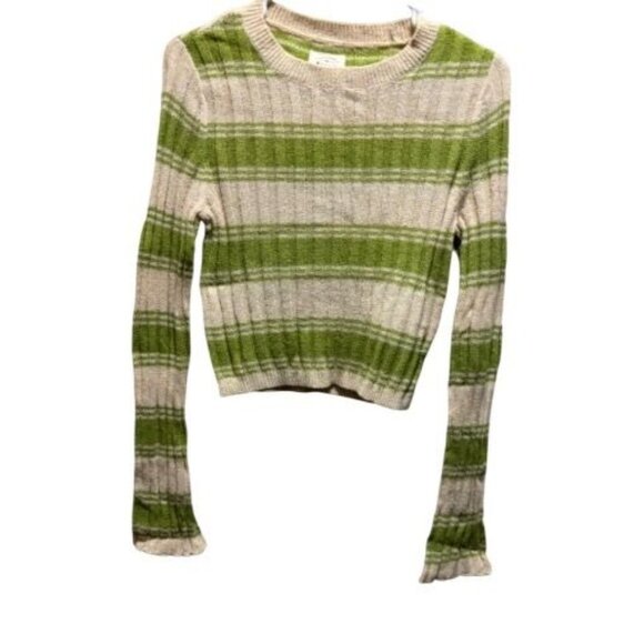Billabong Womens Clare Ribbed Stripe Knit Sweater Size Large Green And Cream - Picture 3 of 7